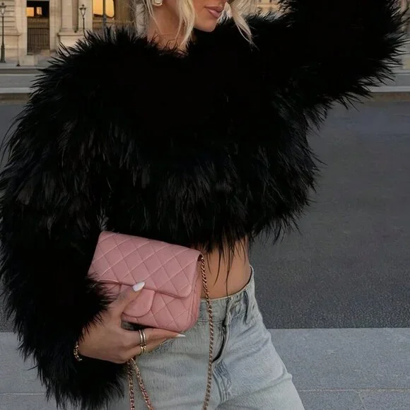 Black Casual Women's Crew Neck Coat